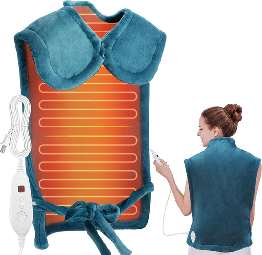 Heating Pad for Neck and Shoulders and Back, Electric Heating Pad for Back Pain Relife, 6 Heating Settings, UL Certified with Overheating Protection and Machine Washable, 26"x35", Blue