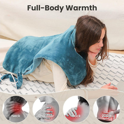 Heating Pad for Neck and Shoulders and Back, Electric Heating Pad for Back Pain Relife, 6 Heating Settings, UL Certified with Overheating Protection and Machine Washable, 26"x35", Blue