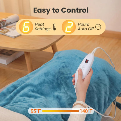 Heating Pad for Neck and Shoulders and Back, Electric Heating Pad for Back Pain Relife, 6 Heating Settings, UL Certified with Overheating Protection and Machine Washable, 26"x35", Blue