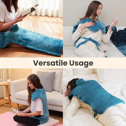 Heating Pad for Neck and Shoulders and Back, Electric Heating Pad for Back Pain Relife, 6 Heating Settings, UL Certified with Overheating Protection and Machine Washable, 26"x35", Blue