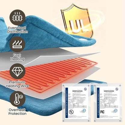 Heating Pad for Neck and Shoulders and Back, Electric Heating Pad for Back Pain Relife, 6 Heating Settings, UL Certified with Overheating Protection and Machine Washable, 26"x35", Blue