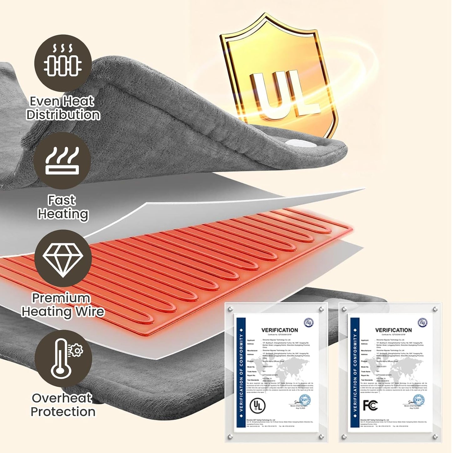 Heating Pad for Neck and Shoulders and Back, Electric Heating Pad for Back Pain Relife, 6 Heating Settings, UL Certified with Overheating Protection and Machine Washable, 26"x35", Blue