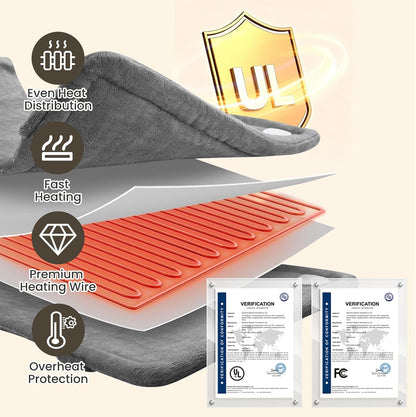 Heating Pad for Neck and Shoulders and Back, Electric Heating Pad for Back Pain Relife, 6 Heating Settings, UL Certified with Overheating Protection and Machine Washable, 26"x35", Blue