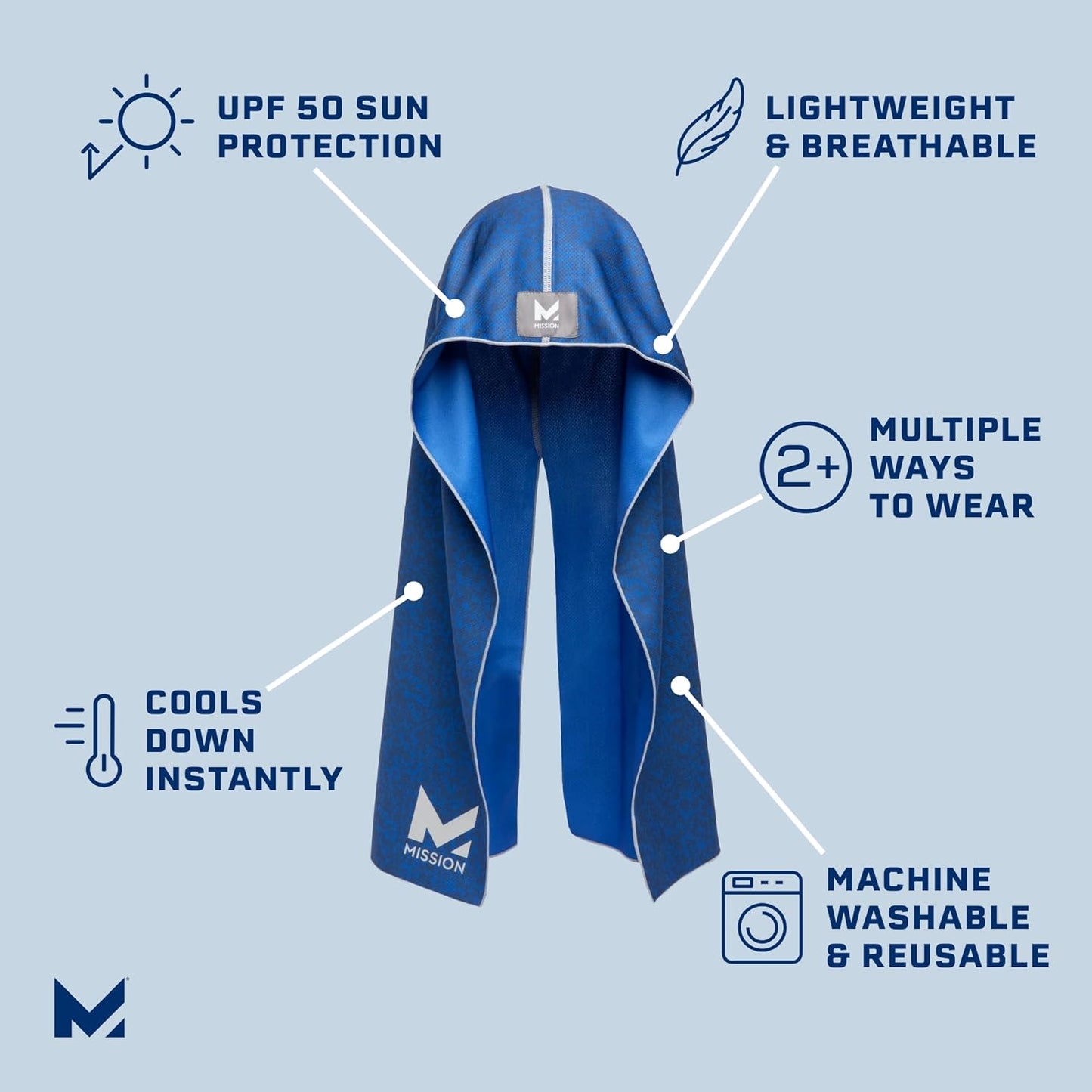 Cooling Hoodie Towel, Evaporative Cool Technology, Cools Instantly When Wet, UPF 50 Sun Protection, Contours Your Head to Stay in Place, Great for Sports, Fitness, Gym
