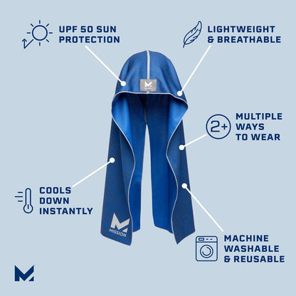 Cooling Hoodie Towel, Evaporative Cool Technology, Cools Instantly When Wet, UPF 50 Sun Protection, Contours Your Head to Stay in Place, Great for Sports, Fitness, Gym