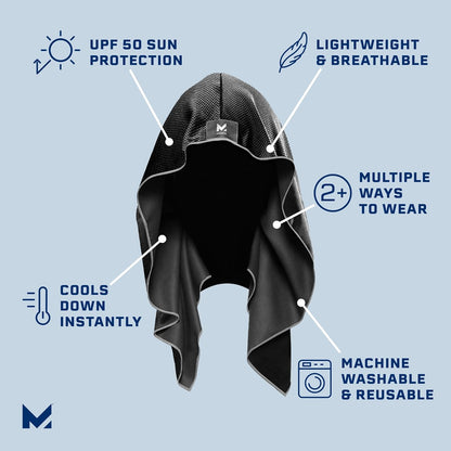Cooling Hoodie Towel, Evaporative Cool Technology, Cools Instantly When Wet, UPF 50 Sun Protection, Contours Your Head to Stay in Place, Great for Sports, Fitness, Gym