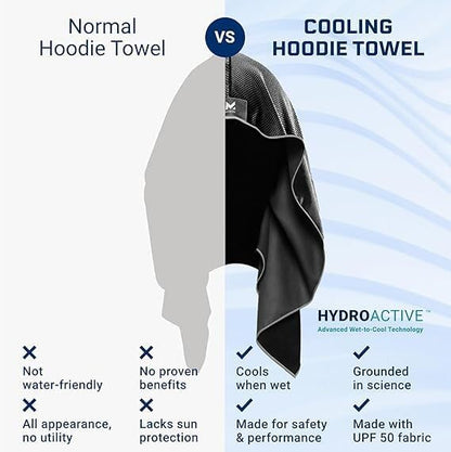 Cooling Hoodie Towel, Evaporative Cool Technology, Cools Instantly When Wet, UPF 50 Sun Protection, Contours Your Head to Stay in Place, Great for Sports, Fitness, Gym