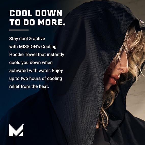 Cooling Hoodie Towel, Evaporative Cool Technology, Cools Instantly When Wet, UPF 50 Sun Protection, Contours Your Head to Stay in Place, Great for Sports, Fitness, Gym