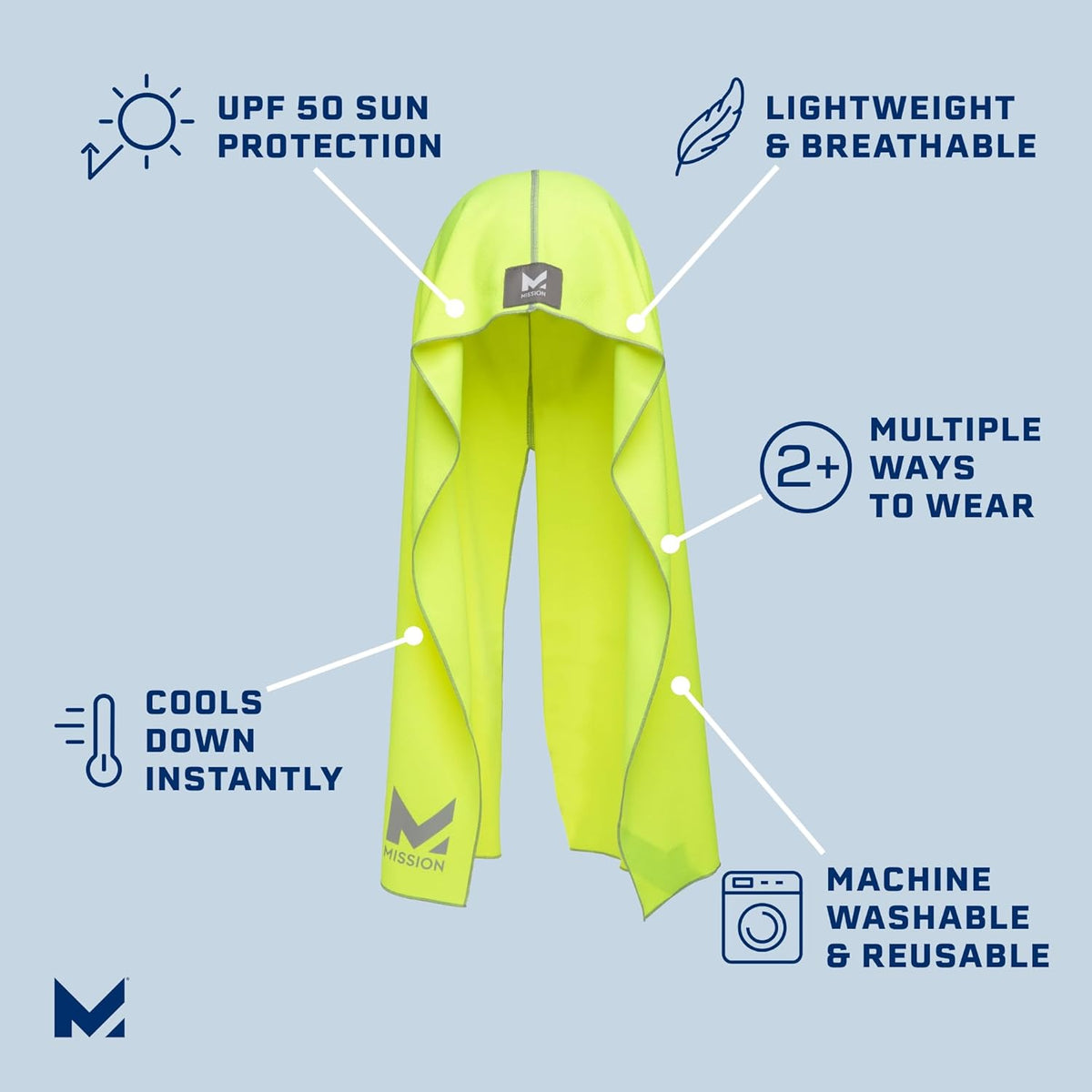 Cooling Hoodie Towel, Evaporative Cool Technology, Cools Instantly When Wet, UPF 50 Sun Protection, Contours Your Head to Stay in Place, Great for Sports, Fitness, Gym
