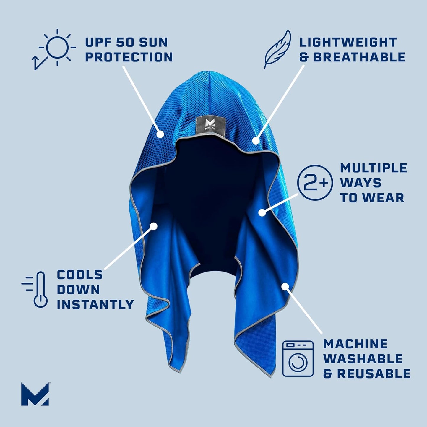 Cooling Hoodie Towel, Evaporative Cool Technology, Cools Instantly When Wet, UPF 50 Sun Protection, Contours Your Head to Stay in Place, Great for Sports, Fitness, Gym