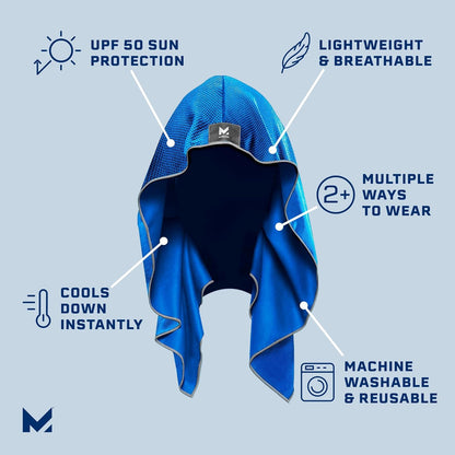 Cooling Hoodie Towel, Evaporative Cool Technology, Cools Instantly When Wet, UPF 50 Sun Protection, Contours Your Head to Stay in Place, Great for Sports, Fitness, Gym