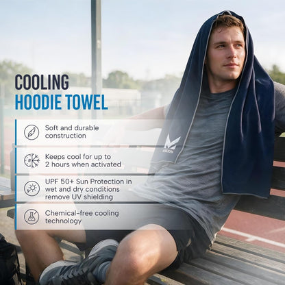 Cooling Hoodie Towel, Evaporative Cool Technology, Cools Instantly When Wet, UPF 50 Sun Protection, Contours Your Head to Stay in Place, Great for Sports, Fitness, Gym