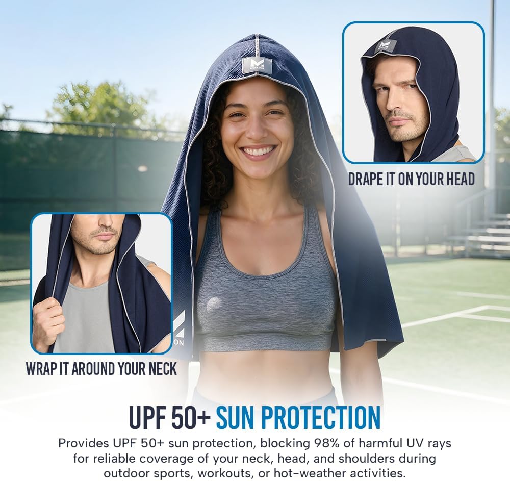 Cooling Hoodie Towel, Evaporative Cool Technology, Cools Instantly When Wet, UPF 50 Sun Protection, Contours Your Head to Stay in Place, Great for Sports, Fitness, Gym