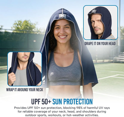 Cooling Hoodie Towel, Evaporative Cool Technology, Cools Instantly When Wet, UPF 50 Sun Protection, Contours Your Head to Stay in Place, Great for Sports, Fitness, Gym