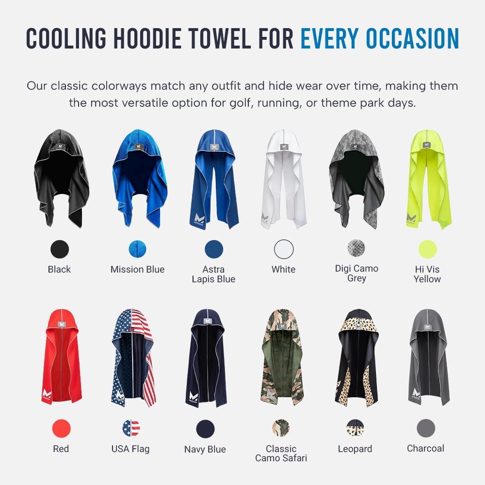 Cooling Hoodie Towel, Evaporative Cool Technology, Cools Instantly When Wet, UPF 50 Sun Protection, Contours Your Head to Stay in Place, Great for Sports, Fitness, Gym