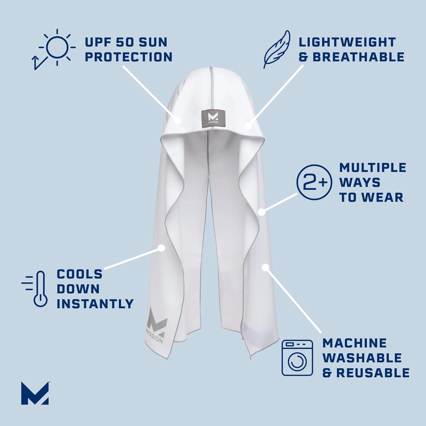 Cooling Hoodie Towel, Evaporative Cool Technology, Cools Instantly When Wet, UPF 50 Sun Protection, Contours Your Head to Stay in Place, Great for Sports, Fitness, Gym