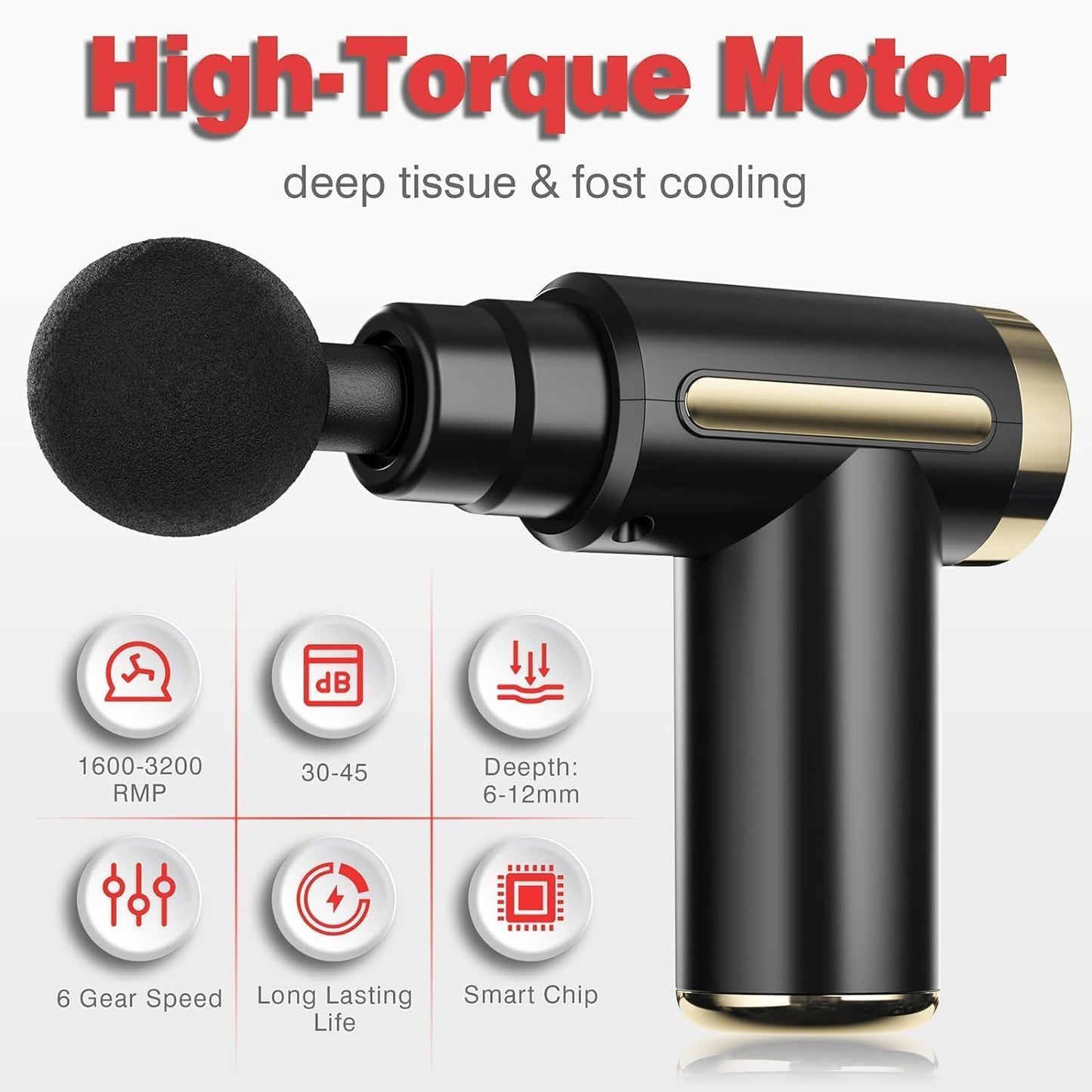 Mini Massage Gun, Deep Tissue Muscle Massager with 6 Speeds & 4 Heads, Super Quiet Handheld Percussion Massager for Pain Relief, Athletes, Office Workers & Parents, Portable Gift