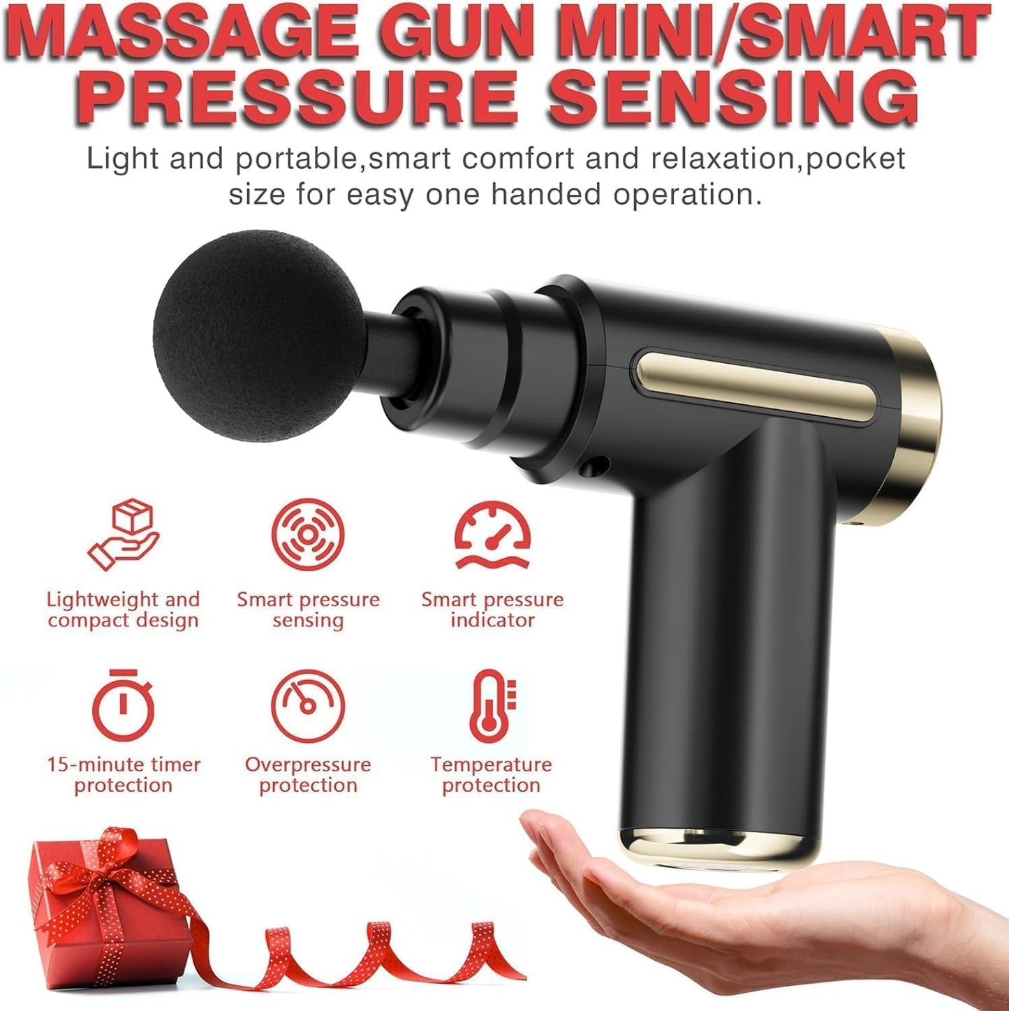 Mini Massage Gun, Deep Tissue Muscle Massager with 6 Speeds & 4 Heads, Super Quiet Handheld Percussion Massager for Pain Relief, Athletes, Office Workers & Parents, Portable Gift