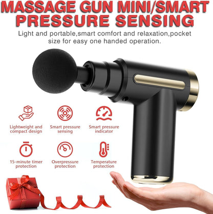 Mini Massage Gun, Deep Tissue Muscle Massager with 6 Speeds & 4 Heads, Super Quiet Handheld Percussion Massager for Pain Relief, Athletes, Office Workers & Parents, Portable Gift