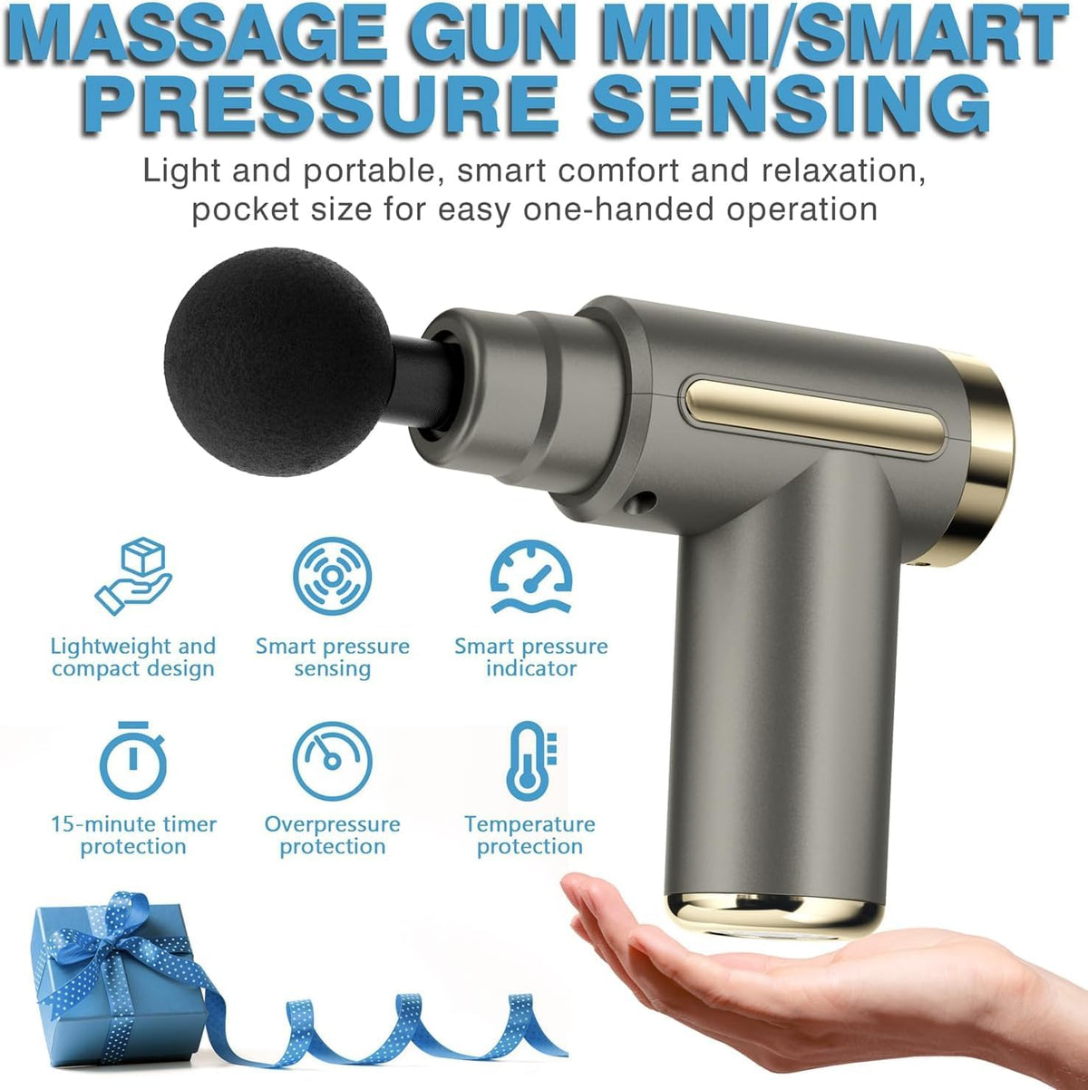 Mini Massage Gun, Deep Tissue Muscle Massager with 6 Speeds & 4 Heads, Super Quiet Handheld Percussion Massager for Pain Relief, Athletes, Office Workers & Parents, Portable Gift