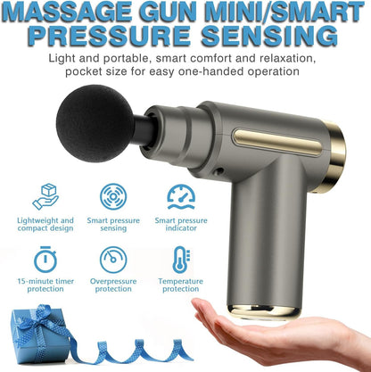 Mini Massage Gun, Deep Tissue Muscle Massager with 6 Speeds & 4 Heads, Super Quiet Handheld Percussion Massager for Pain Relief, Athletes, Office Workers & Parents, Portable Gift
