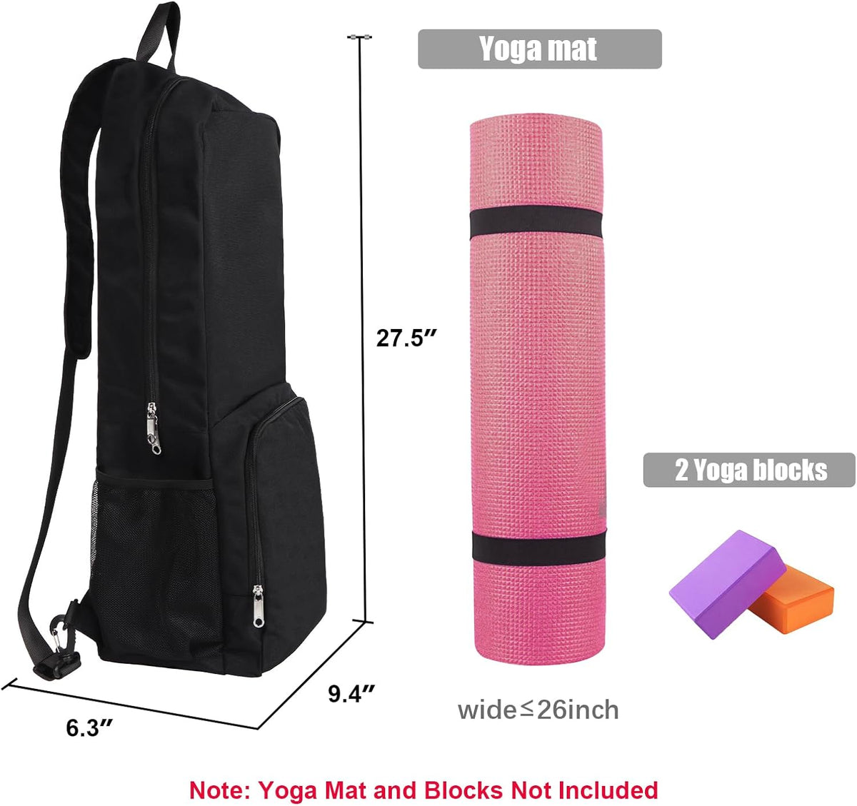 Yoga Mat Bag Carrier Side Mesh Zipper Pocket Exterior Wet Compartment Lightweight Waterproof Yoga Bag for Mat