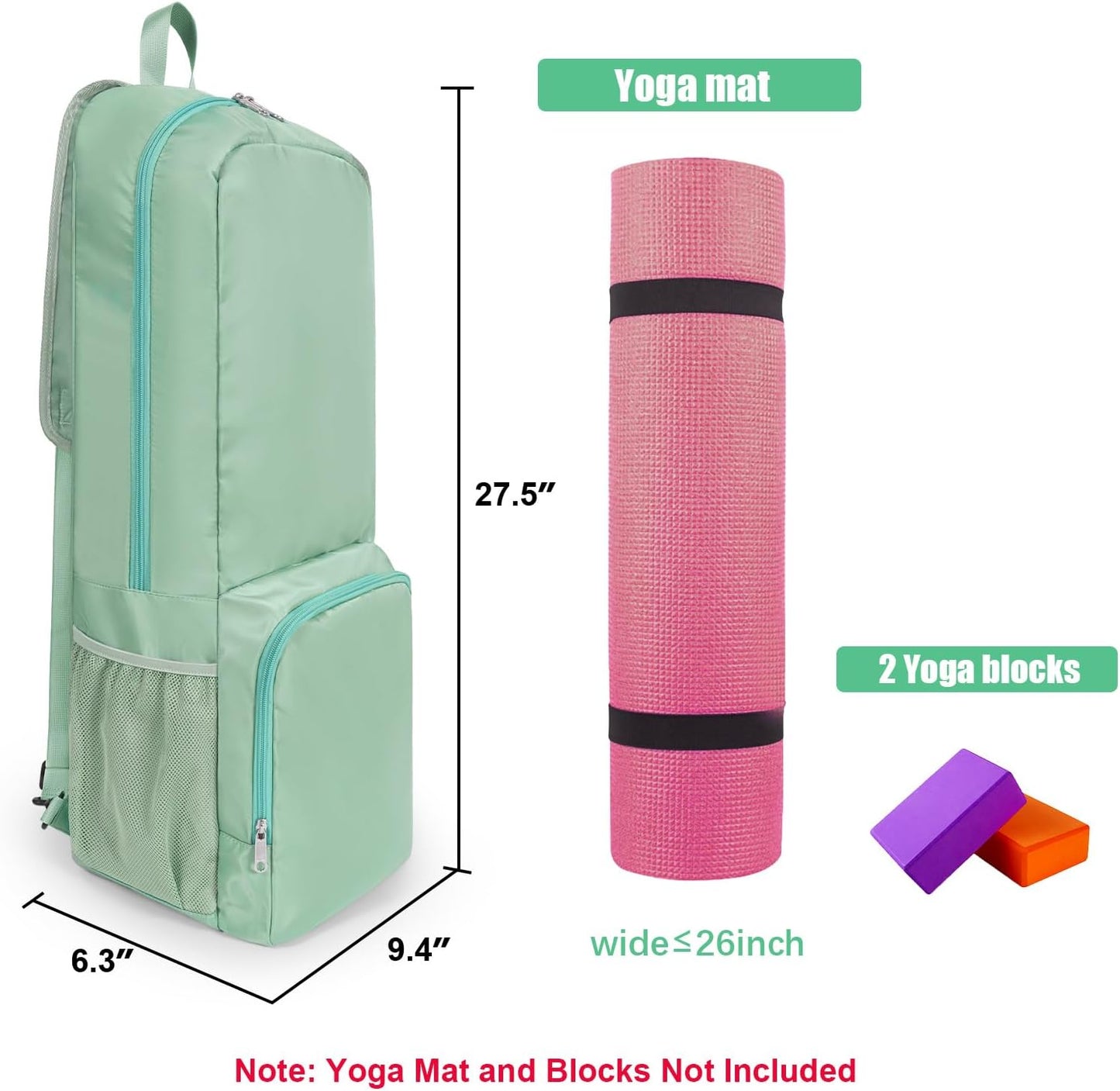 Yoga Mat Bag Carrier Side Mesh Zipper Pocket Exterior Wet Compartment Lightweight Waterproof Yoga Bag for Mat