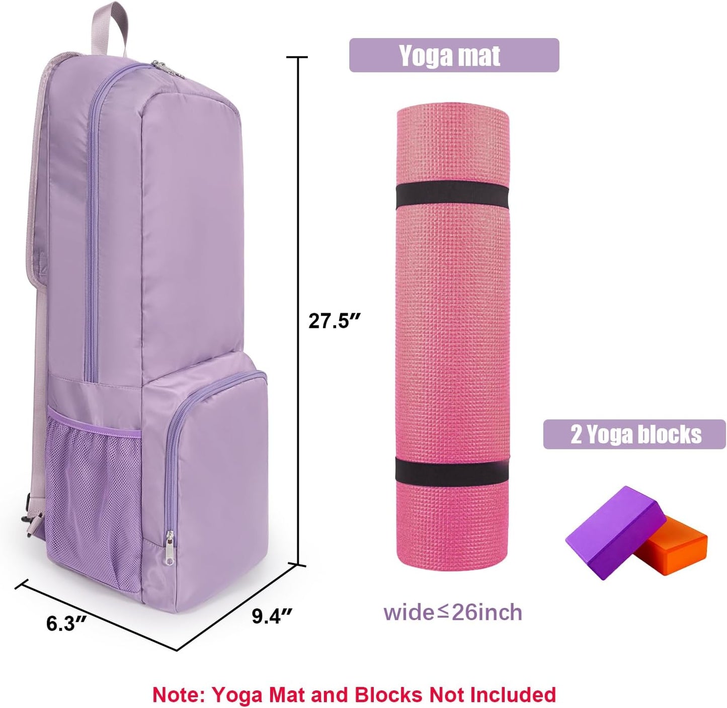 Yoga Mat Bag Carrier Side Mesh Zipper Pocket Exterior Wet Compartment Lightweight Waterproof Yoga Bag for Mat