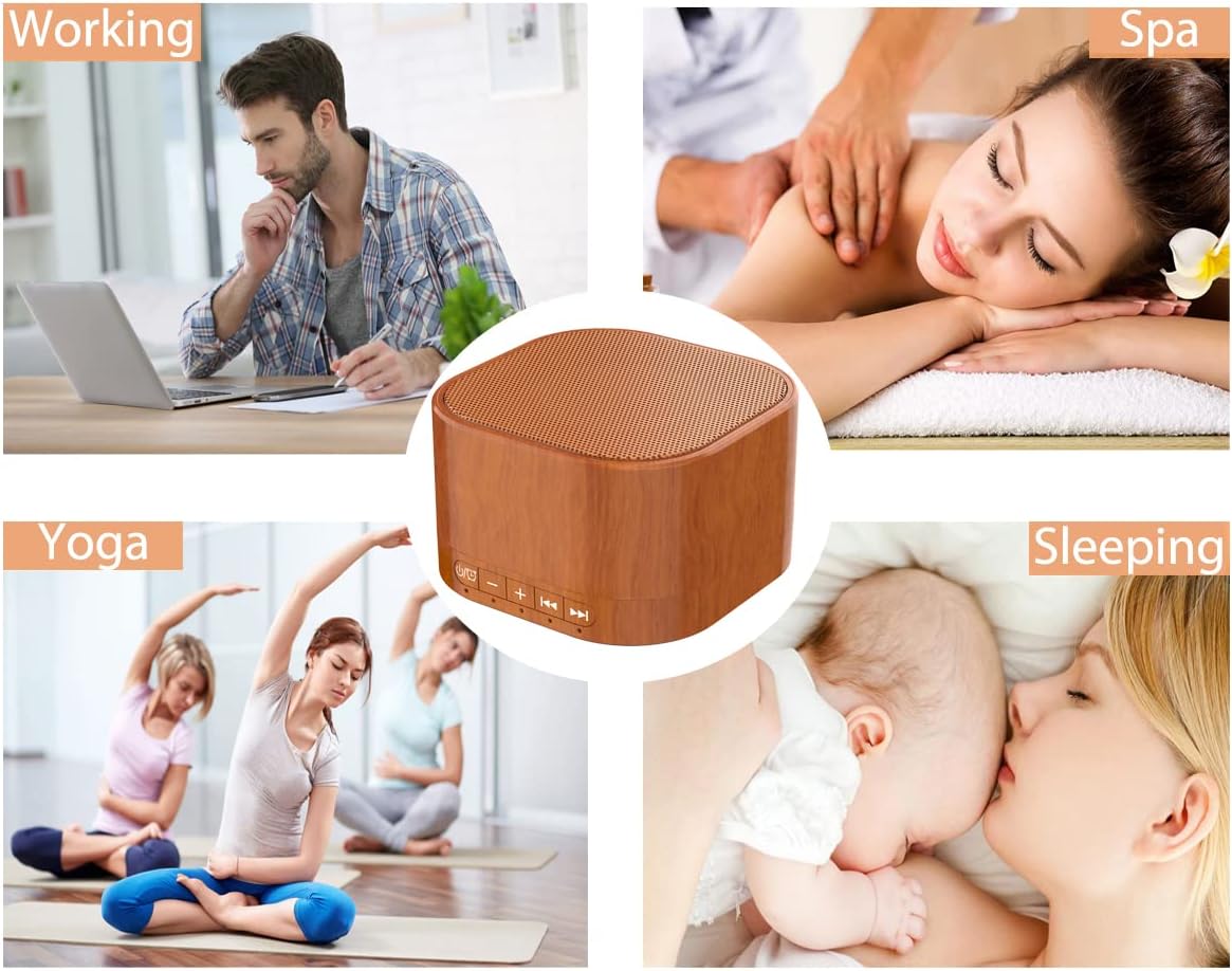 White Noise Machine plug-in Sound Machine with 20 Non Looping Natural Soothing Sounds and Memory Function Sleep Timer Sleep Machine with Sleep Therapy for Baby Kids Adults-New Wood Grain Added in 2025