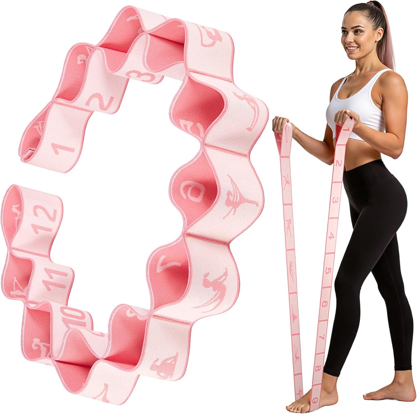 Resistance Bands, Stretch Band for Exercise, Physical Therapy, Rehab & Flexibility, Home Gym Equipment for Yoga, Pilates, Dance, Gymnastics, Number Loop Elastic Strap for Leg and Hip Stretches
