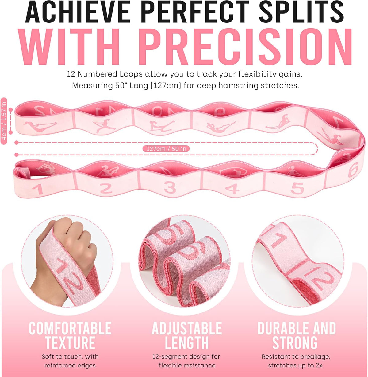 Resistance Bands, Stretch Band for Exercise, Physical Therapy, Rehab & Flexibility, Home Gym Equipment for Yoga, Pilates, Dance, Gymnastics, Number Loop Elastic Strap for Leg and Hip Stretches