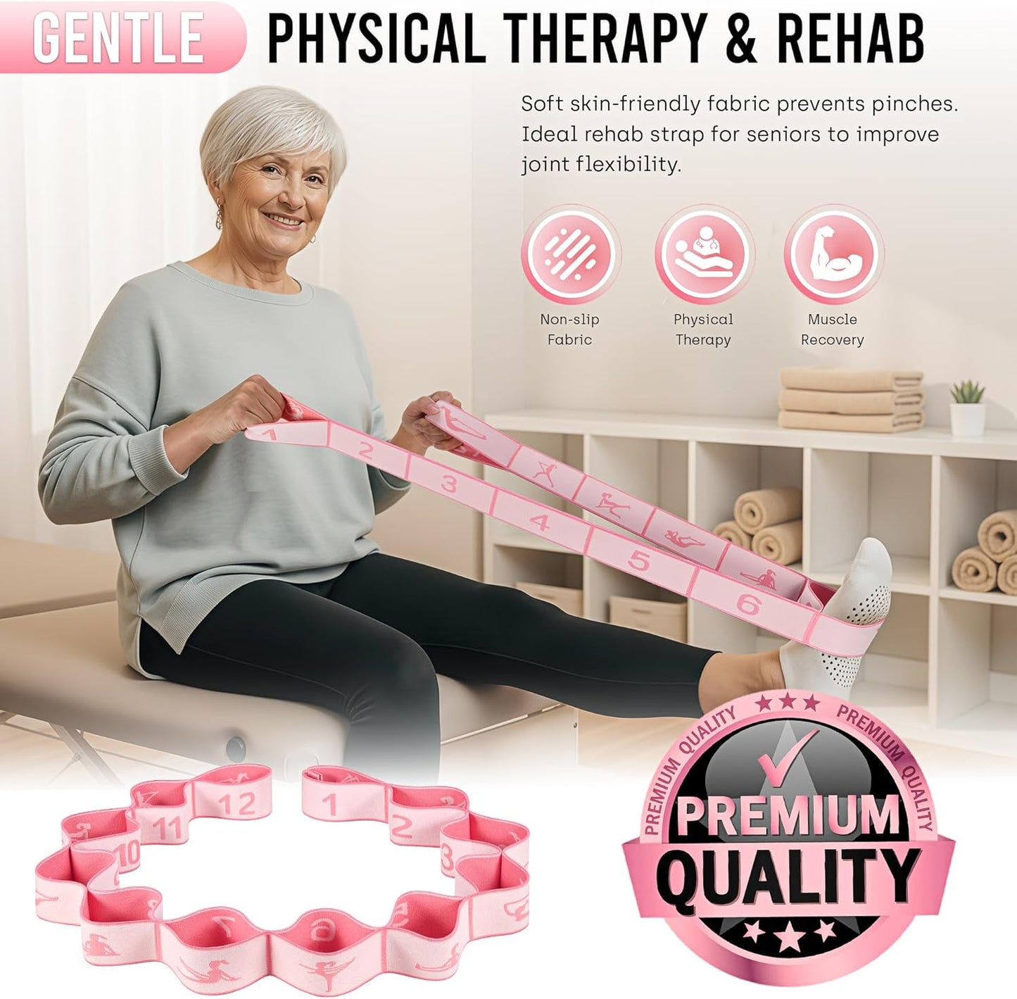 Resistance Bands, Stretch Band for Exercise, Physical Therapy, Rehab & Flexibility, Home Gym Equipment for Yoga, Pilates, Dance, Gymnastics, Number Loop Elastic Strap for Leg and Hip Stretches