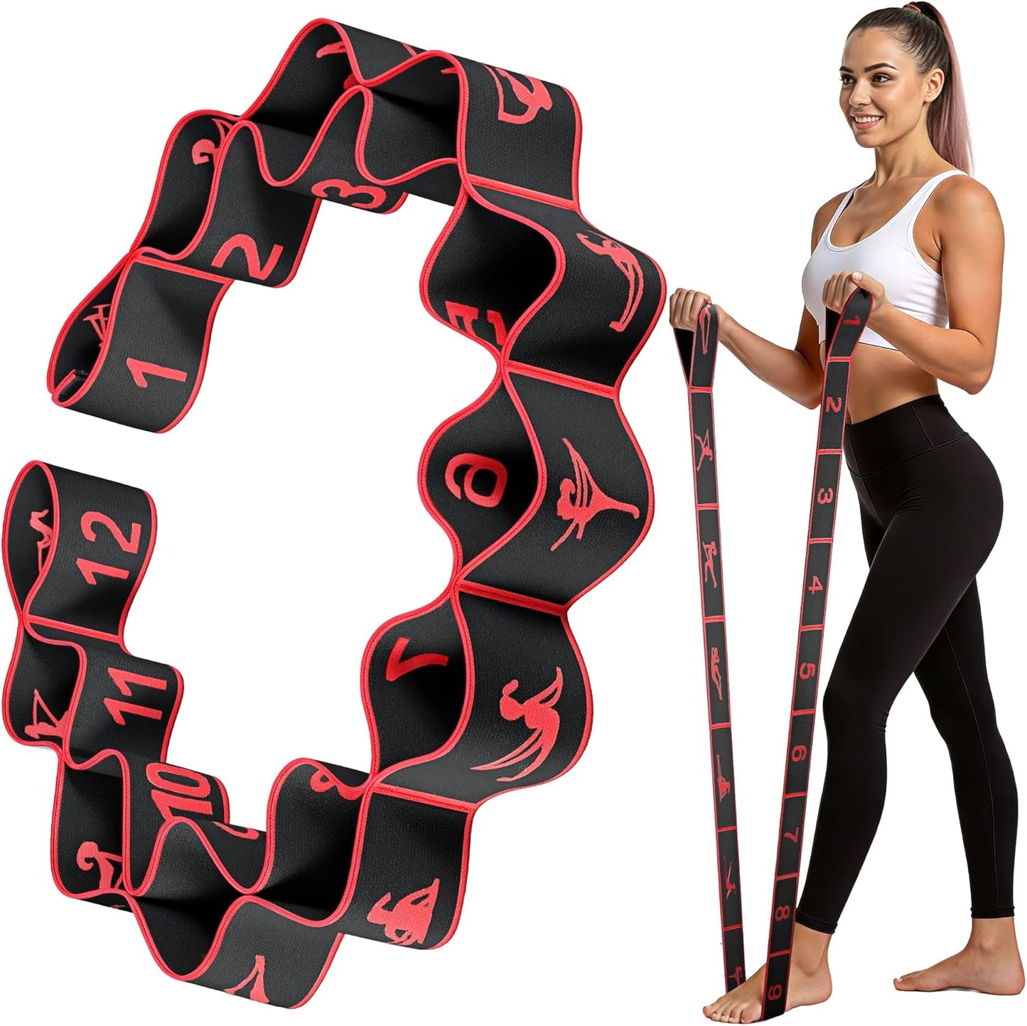 Resistance Bands, Stretch Band for Exercise, Physical Therapy, Rehab & Flexibility, Home Gym Equipment for Yoga, Pilates, Dance, Gymnastics, Number Loop Elastic Strap for Leg and Hip Stretches