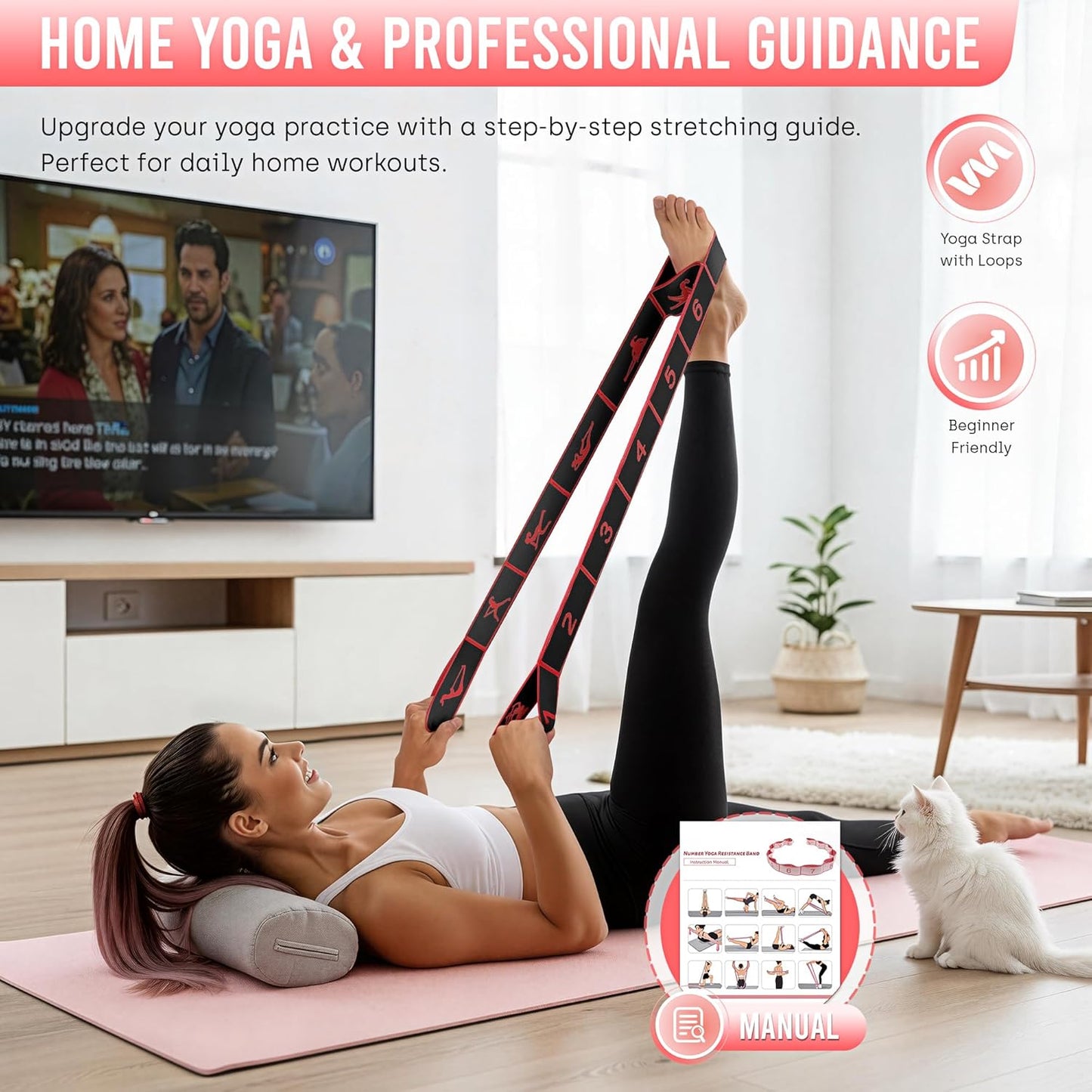 Resistance Bands, Stretch Band for Exercise, Physical Therapy, Rehab & Flexibility, Home Gym Equipment for Yoga, Pilates, Dance, Gymnastics, Number Loop Elastic Strap for Leg and Hip Stretches