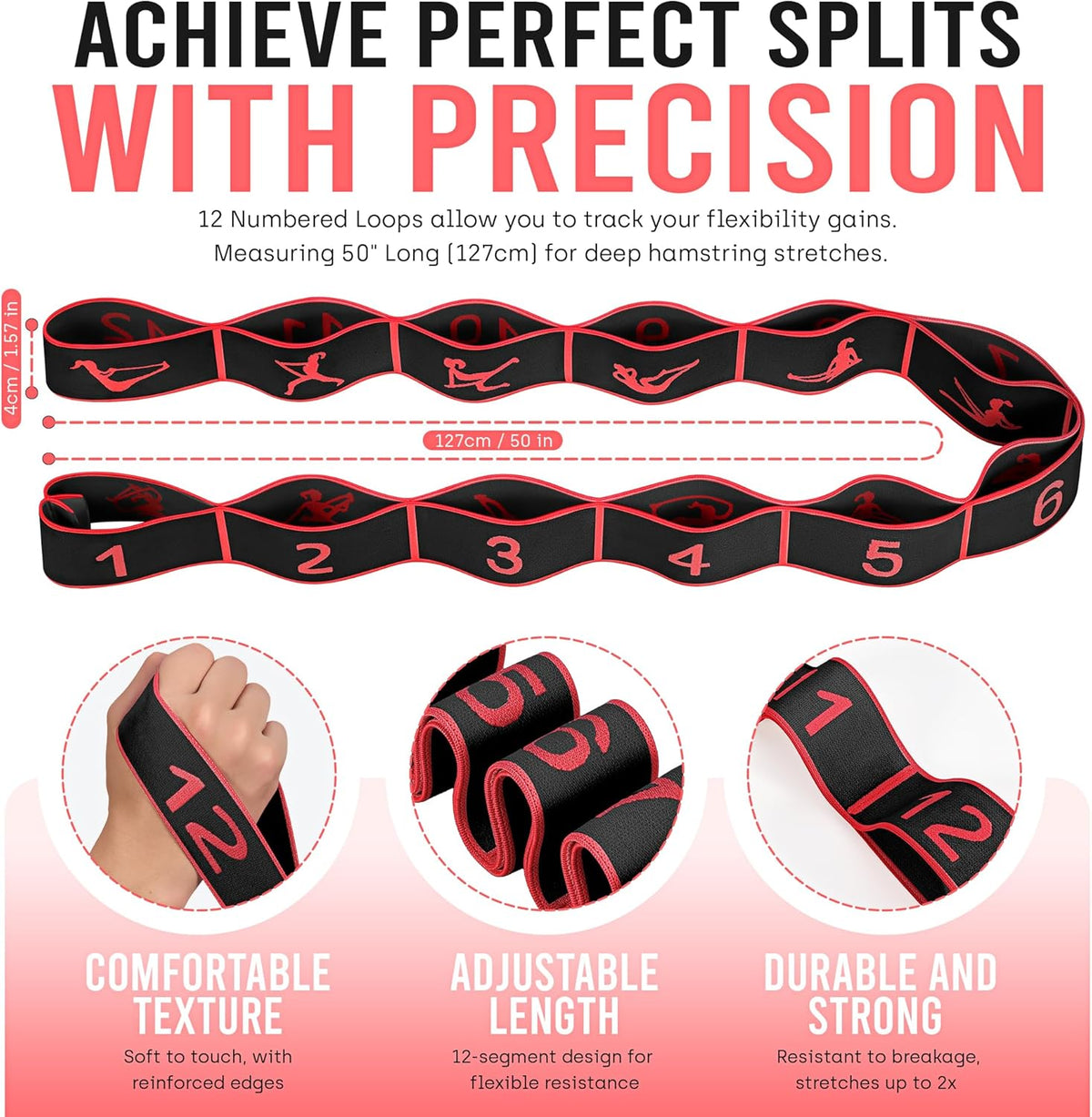 Resistance Bands, Stretch Band for Exercise, Physical Therapy, Rehab & Flexibility, Home Gym Equipment for Yoga, Pilates, Dance, Gymnastics, Number Loop Elastic Strap for Leg and Hip Stretches
