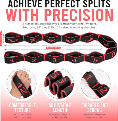 Resistance Bands, Stretch Band for Exercise, Physical Therapy, Rehab & Flexibility, Home Gym Equipment for Yoga, Pilates, Dance, Gymnastics, Number Loop Elastic Strap for Leg and Hip Stretches