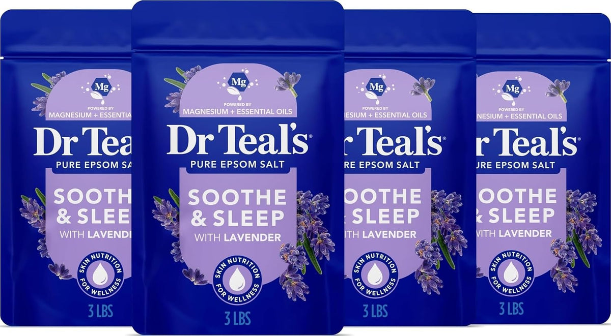 Pure Epsom Magnesium Salt Soak, Soothe & Sleep with Lavender, 3 lb (Pack of 4)