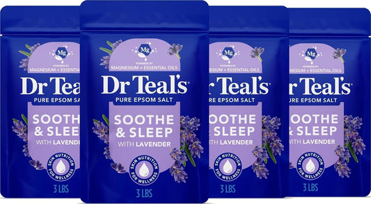 Pure Epsom Magnesium Salt Soak, Soothe & Sleep with Lavender, 3 lb (Pack of 4)