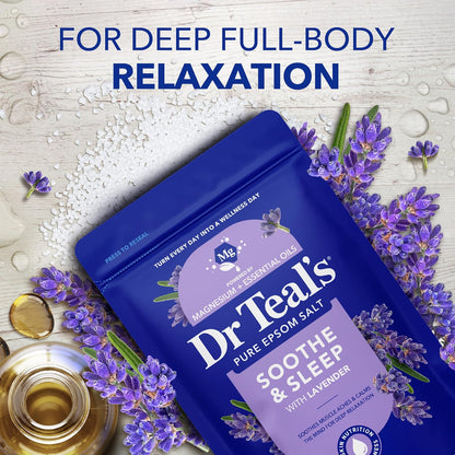 Pure Epsom Magnesium Salt Soak, Soothe & Sleep with Lavender, 3 lb (Pack of 4)