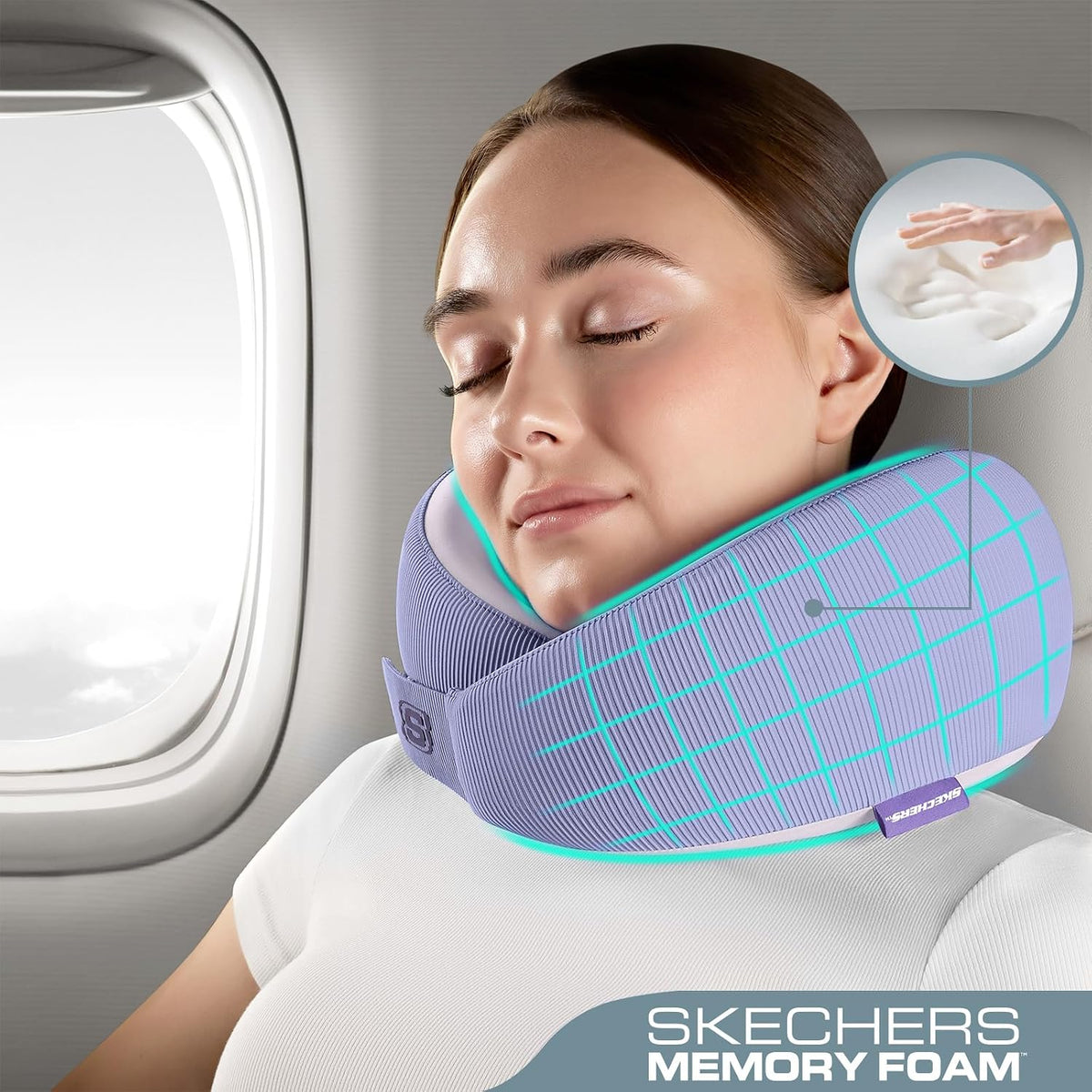 Memory Foam Neck Pillow, Comfortable & Breathable Travel Pillow,Neck Pillow Airplane for Travel, Car Rides, Home, and Office Use, Ergonomic Design for Men and Women,Purple