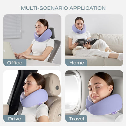Memory Foam Neck Pillow, Comfortable & Breathable Travel Pillow,Neck Pillow Airplane for Travel, Car Rides, Home, and Office Use, Ergonomic Design for Men and Women,Purple