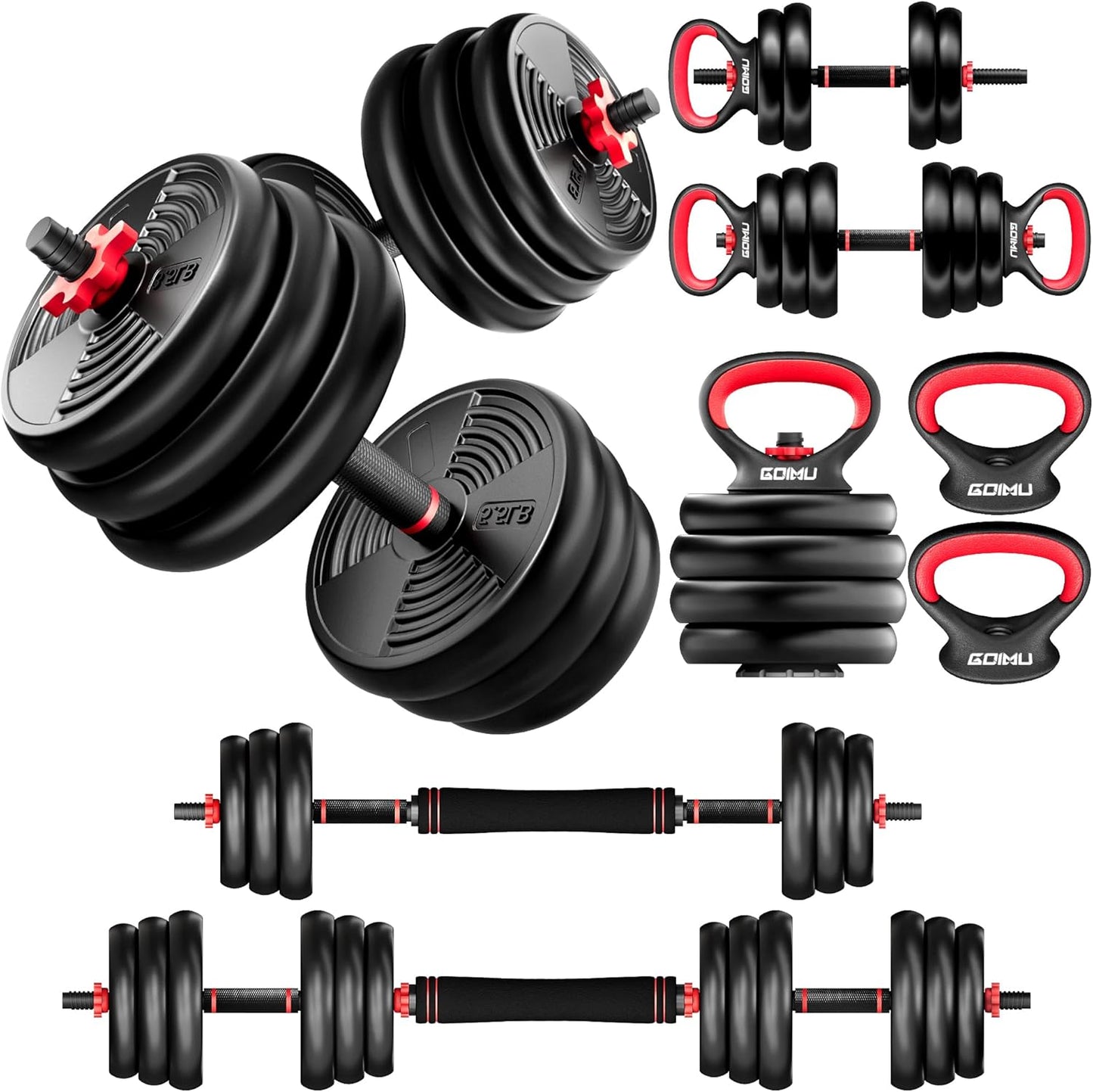 Adjustable Dumbbells, 32/54/76/94LBS Free Weight Set, 4 in 1 Dumbbell Set Used as Barbell, Kettlebell, Push Up Stand, Fitness Exercise for Home Gym Suitable Men/Women