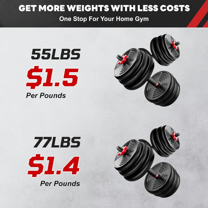 Adjustable Dumbbells, 32/54/76/94LBS Free Weight Set, 4 in 1 Dumbbell Set Used as Barbell, Kettlebell, Push Up Stand, Fitness Exercise for Home Gym Suitable Men/Women