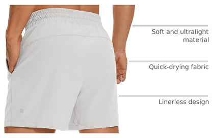 Linerless Workout Shorts 5'' | Lightweight, Quick Dry, Running, Pockets, for Men