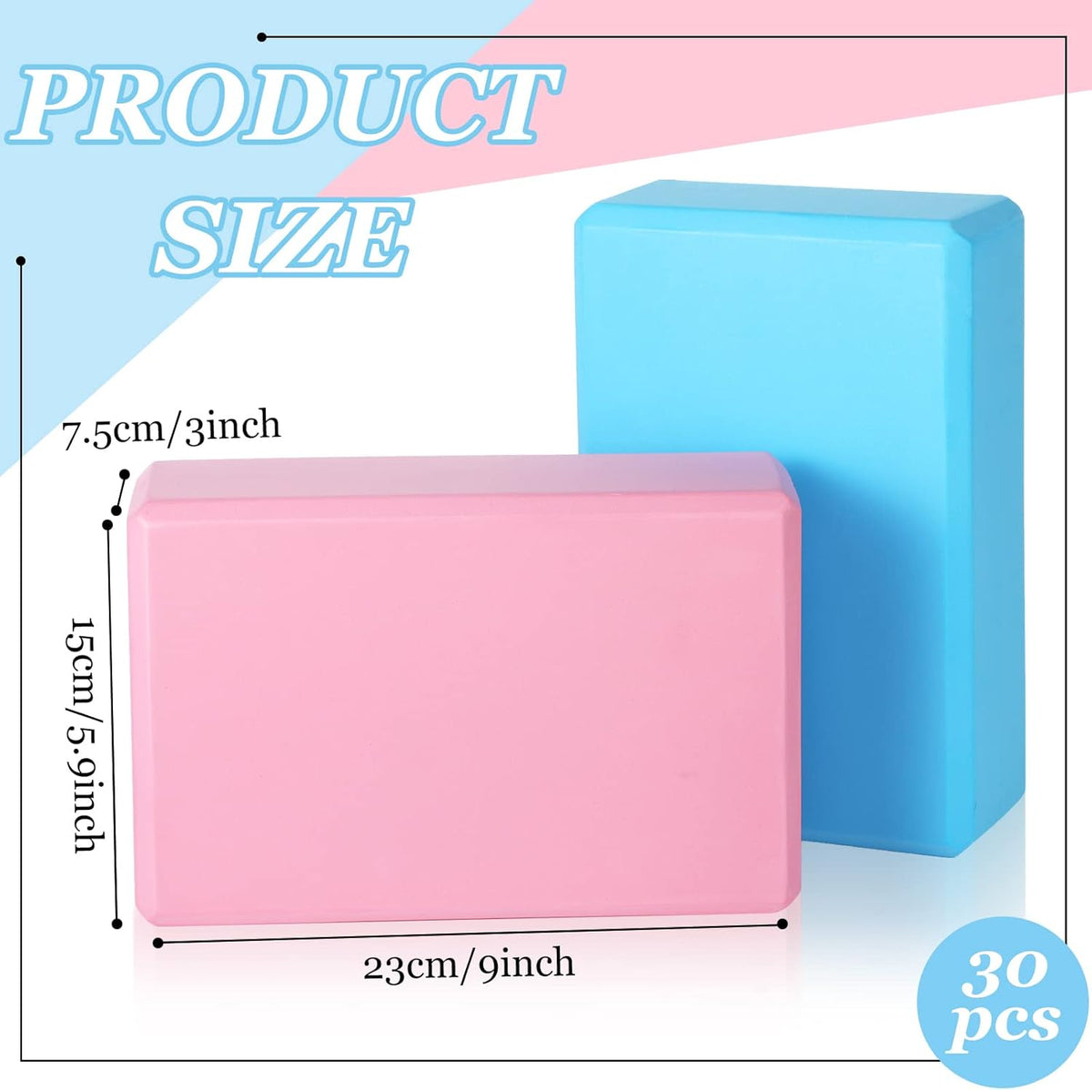 30 Pcs Yoga Blocks Bulk Eva Foam Block Pack, 9 x 6 x 3 Inch Exercise Brick Foam High Density Soft Non Slip Yoga Accessories for Exercise Pilates General Fitness and Workouts, Multicolor