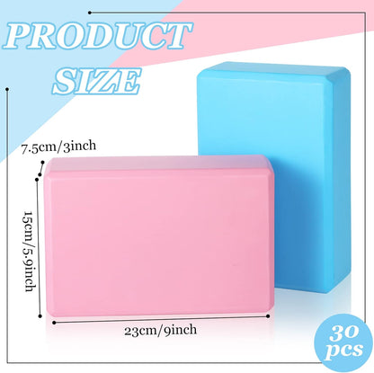 30 Pcs Yoga Blocks Bulk Eva Foam Block Pack, 9 x 6 x 3 Inch Exercise Brick Foam High Density Soft Non Slip Yoga Accessories for Exercise Pilates General Fitness and Workouts, Multicolor