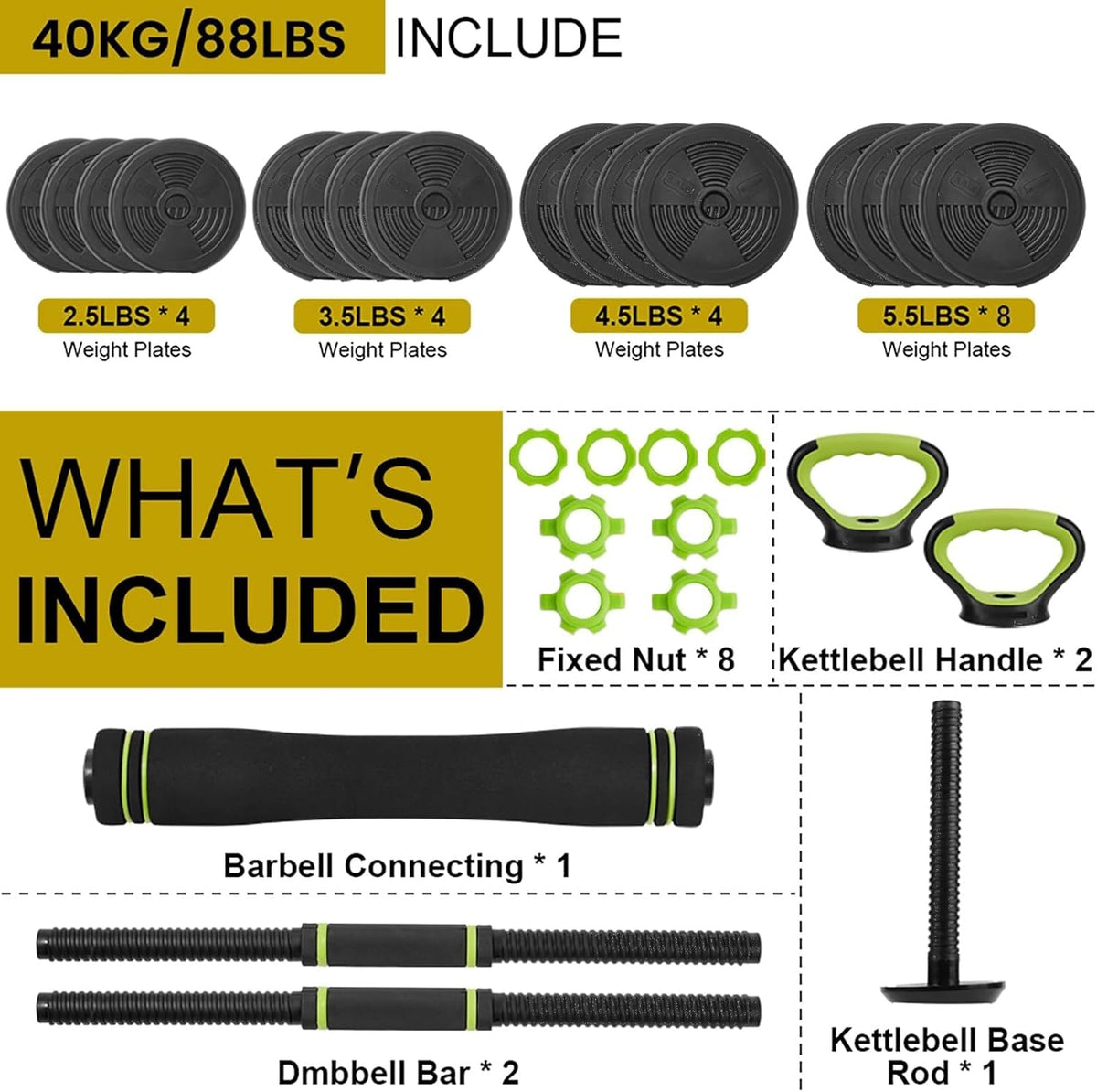 Adjustable Dumbbells, 44/66/88Lbs Free Weight Set with Connector, 4 In1 Weight Dumbbell Set Used As Kettlebells, Barbell, Push Up Stand, Fitness Exercise for Home Gym Suitable Men/Women