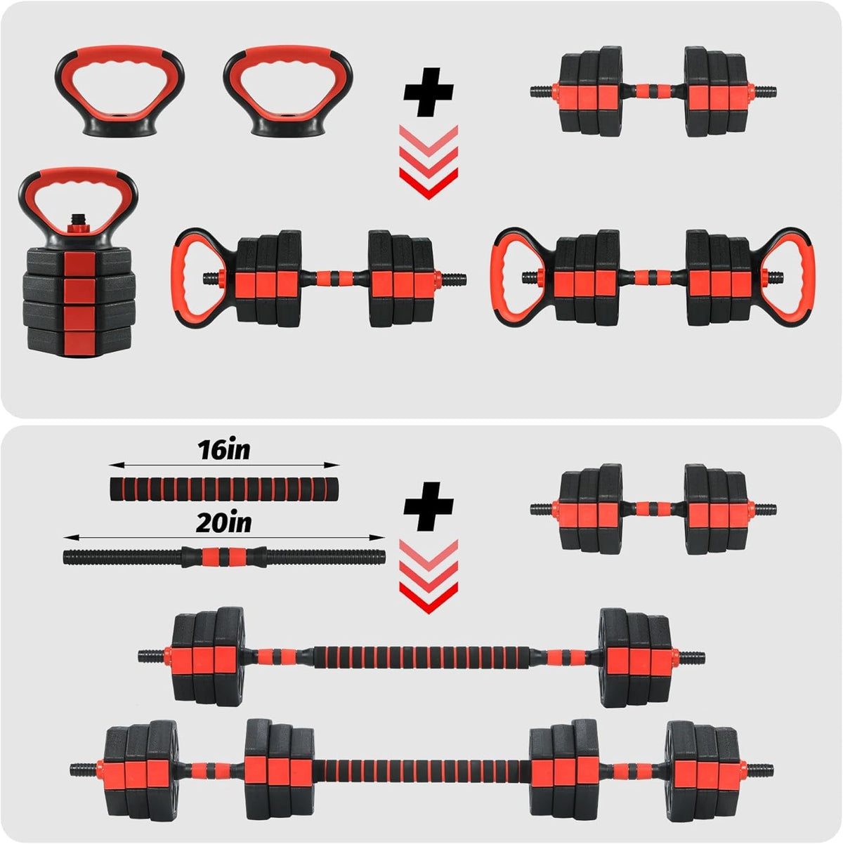 Adjustable Dumbbells, 44/66/88Lbs Free Weight Set with Connector, 4 In1 Weight Dumbbell Set Used As Kettlebells, Barbell, Push Up Stand, Fitness Exercise for Home Gym Suitable Men/Women
