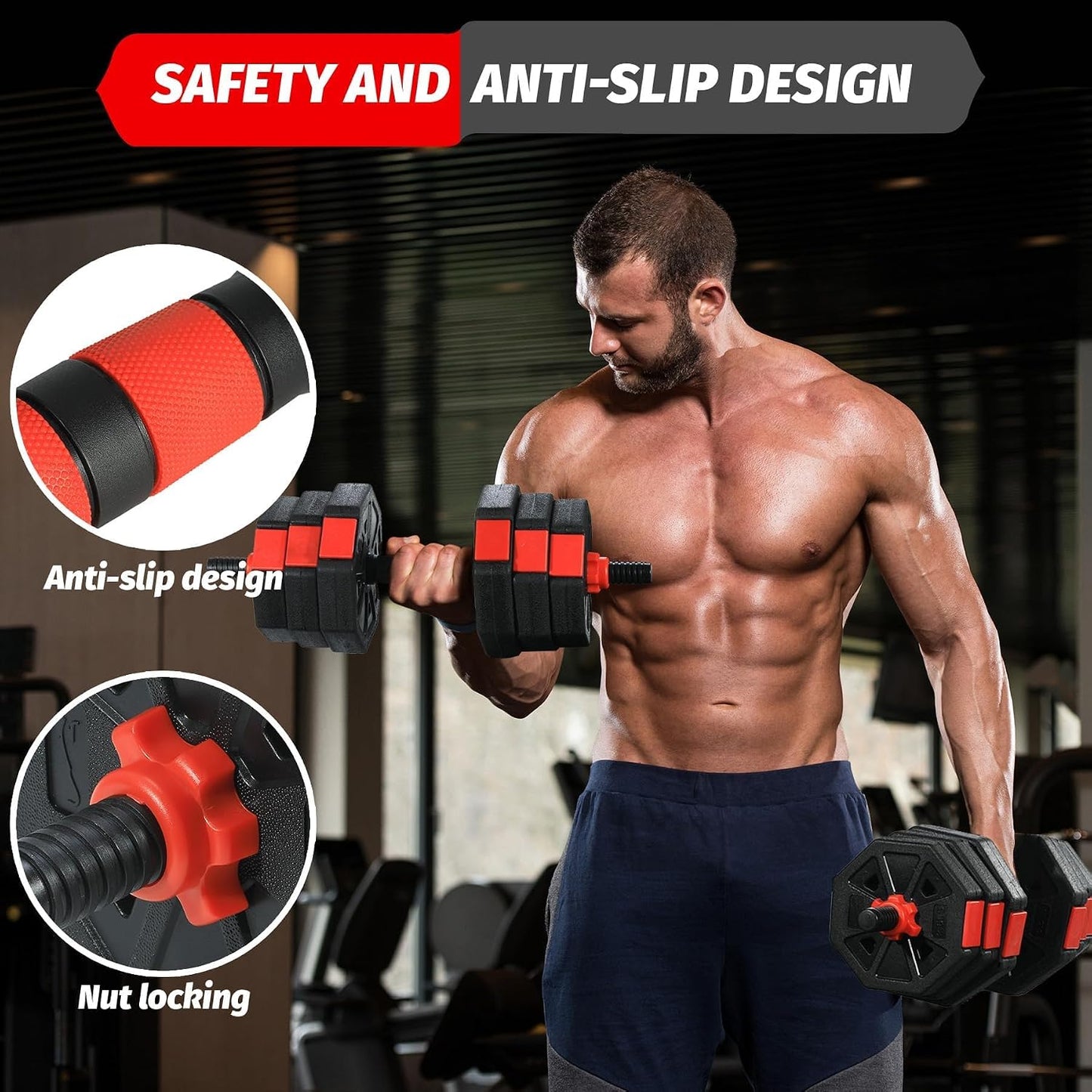 Adjustable Dumbbells, 44/66/88Lbs Free Weight Set with Connector, 4 In1 Weight Dumbbell Set Used As Kettlebells, Barbell, Push Up Stand, Fitness Exercise for Home Gym Suitable Men/Women