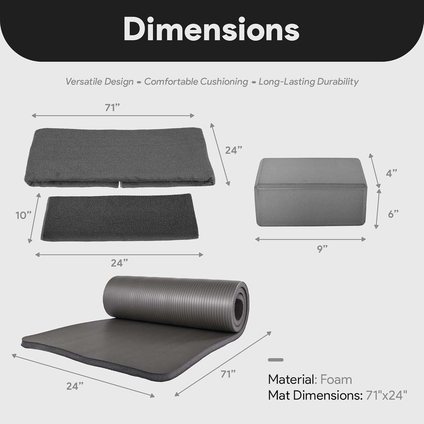 BalanceFrom 7-Piece Yoga Set with 71x24x1 Inches Extra Thick Mat and Carrying Sling – Includes 2 Blocks, Stretch Strap, 2 Towels, and Knee Pad for Home, Studio, and Gym Workouts